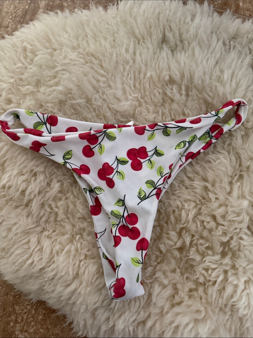 Playful Cherry Print Bikini Bottoms - White & Red